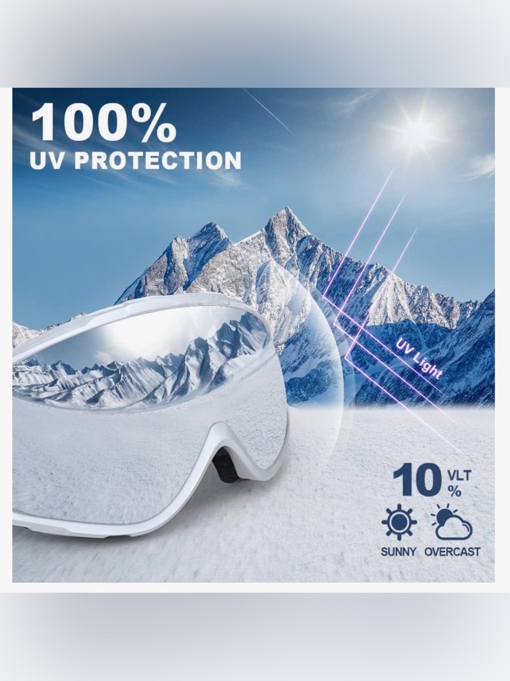 White Ski Goggles with Mirrored Lens and Full UV Protection